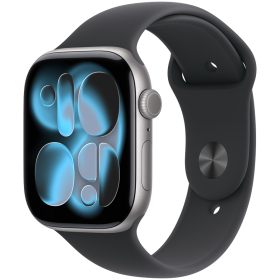 Apple Watch Series 11 GPS, 46χιλ., Space Grey Aluminium, Μαύρο αθλητικό λουράκι, S/M — Εικών №1