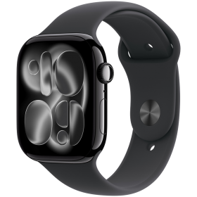 Apple Watch Series 11 GPS, 46χιλ., Jet Black Aluminium, Μαύρο αθλητικό λουράκι, M/L — Εικών №1