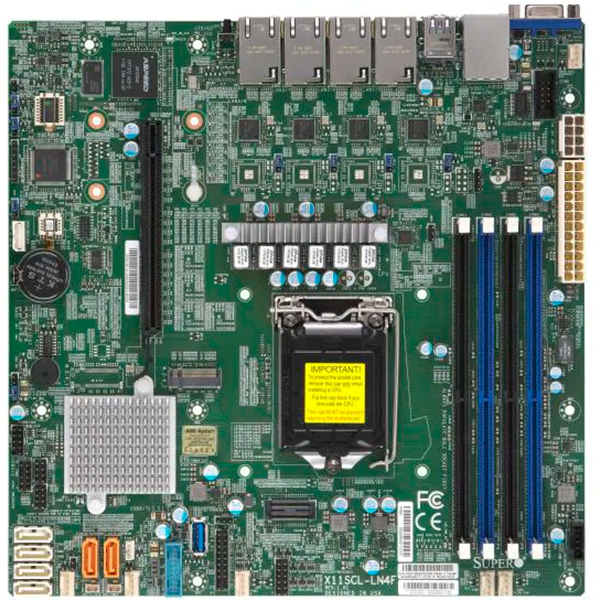Supermicro mainboard server X11SCL-LN4F Single Socket H4 (LGA 1151), 6 SATA3 (6Gbps) via C242; RAID 0, 1, 5, 10; 4x 1GbE LAN with Intel I210-AT; 1 PCI-E 3.0 x16, Bulk