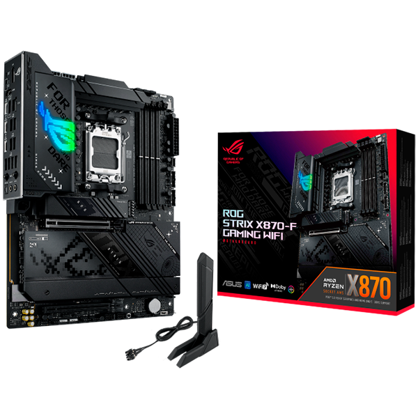 ASUS ROG STRIX X870-F GAMING WIFI AM5 ATX osnovna plošča - AMD X870, 4xDDR5, 4xM.2, 2xSATA, 2.5Gb LAN, WiFi 7, BT, 1xDP, 1xHDMI, 2xUSB4 40Gbps porta (USB Type-C), Aura Sync