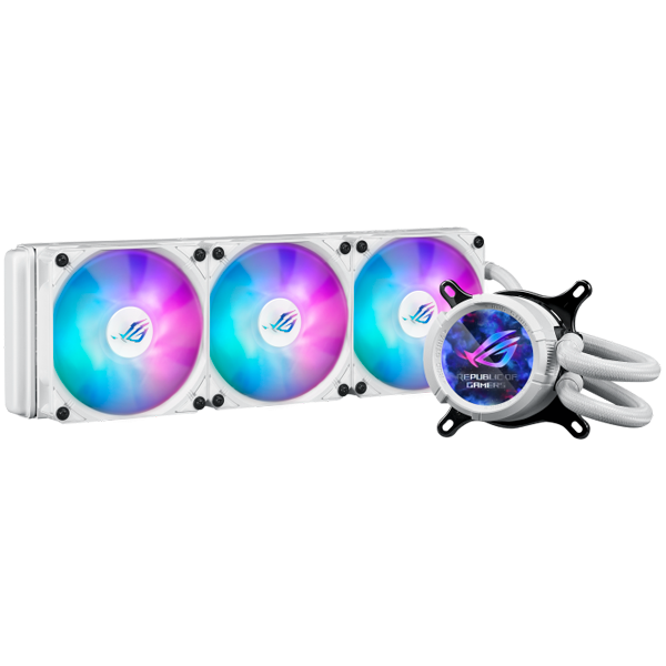 ASUS ROG Strix LC III 360 ARGB LCD White Edition vodno hlajenje za procesor, trije 120mm ROG ARGB ventilatorji, Aura Sync, belo