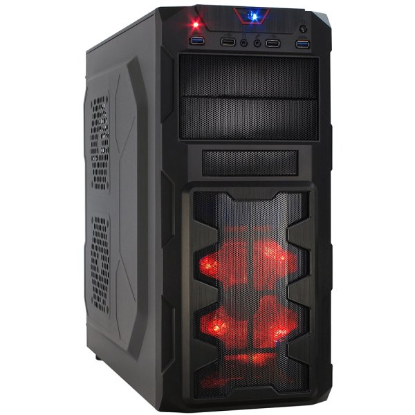 Chassis INTER-TECH GM-X02 Black Midi Tower, ATX, 2xUSB2.0, 2xUSB3.0, HD-audio, PSU optional
