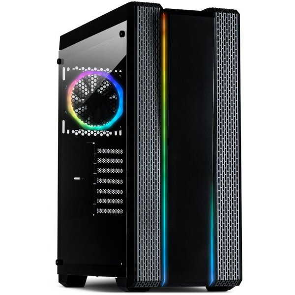 Chassis INTER-TECH S-3901 Impulse Gaming Midi Tower, ATX, 2xUSB3.0, 2xUSB2.0, Tempered Glass side panel and 2xRGB LED strips, audio, 120mm RGB LED fan, PSU optional