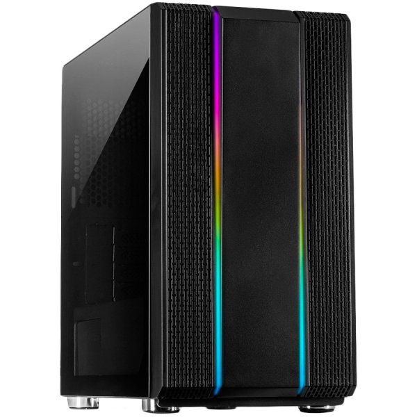 Chassis INTER-TECH X-3601 Impulse Micro Gaming Tower, ATX, 1xUSB3.0, 2xUSB2.0, HD audio, PSU optional, Window side panel, 2xRGB LED strips on the front