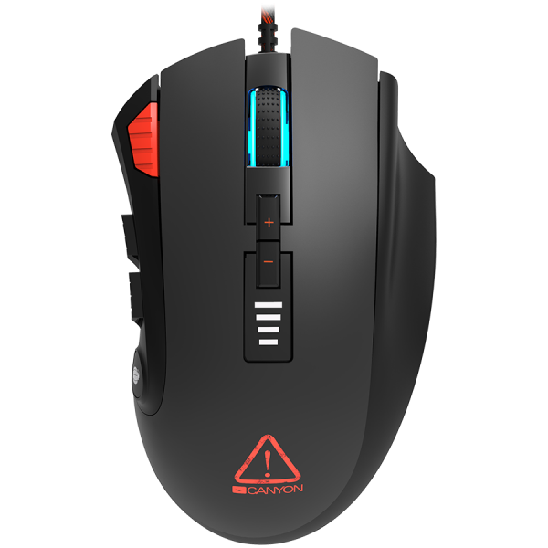 CANYON Merkava GM-15,Gaming Mouse with 12 programmable buttons, Sunplus 6662 optical sensor, 6 levels of DPI and up to 5000, 10 million times key life, 1.8m Braided cable, UPE feet and colorful RGB lights, Black, size:124x79x43.5mm, 148g