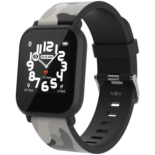 CANYON My Dino KW-33, Teenager smart watch, 1.3 inches IPS full touch screen, black plastic body, IP68 waterproof, BT5.0, multi-sport mode, built-in kids game, compatibility with iOS and android, 155mAh battery, Host: D42x W36x T9.9mm, Strap: 240x22mm, 33g