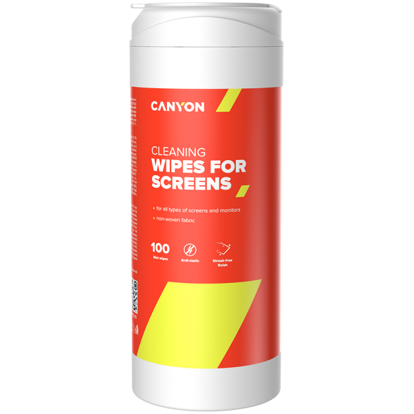CANYON CCL11, Screen Cleaning Wipes, Wet cleaning wipes made of non-woven fabric, with antistatic and disinfectant effects, 100 wipes, 80x80x185mm, 0.258kg