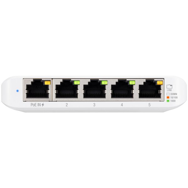 Ubiquiti USW-Flex-Mini-5 5-Port managed Gigabit Ethernet switch powered by 802.3af/at PoE or 5V, 1A USB-C power adapter