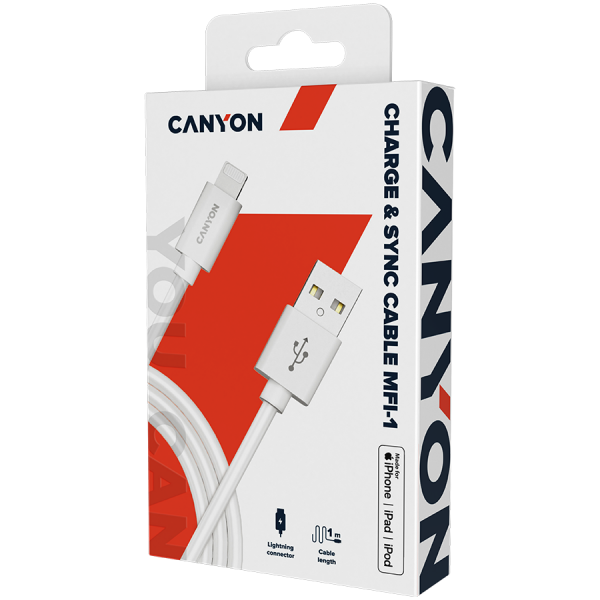 CANYON cable MFI-1 Lightning 12W 1m White