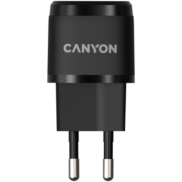 CANYON H-20-05, PD 20W Input: 100V-240V, Output: 1 port charge: USB-C:PD 20W (5V3A/9V2.22A/12V1.66A) , Eu plug, Over- Voltage ,  over-heated, over-current and short circuit protection Compliant with CE RoHs,ERP. Size: 68.5*29.2*29.4mm, 32.5g, Black