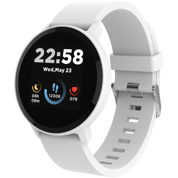 CANYON Lollypop SW-63, Smart watch, 1.3inches IPS full touch screen, Round watch, IP68 waterproof, multi-sport mode, BT5.0, compatibility with iOS and android, Silver white, Host: 25.2*42.5*10.7mm, Strap: 20*250mm, 45g