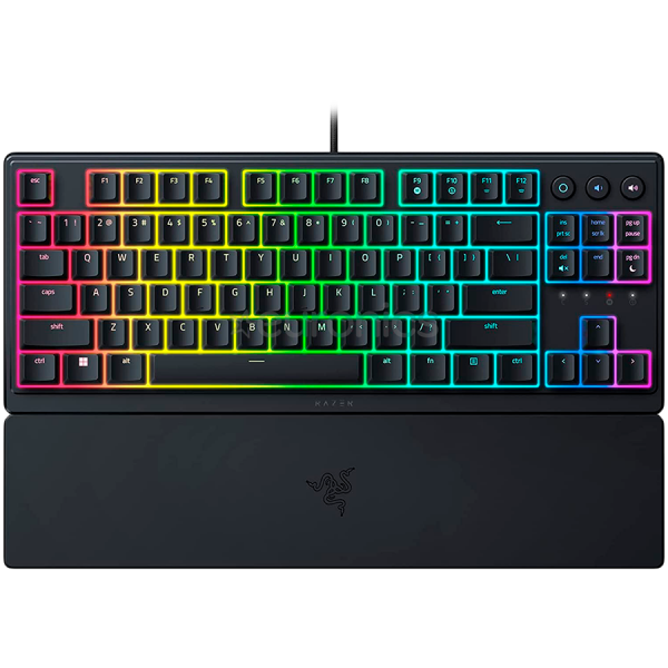 Razer Ornata V3 Tenkeyless, Low Profile Gaming Keyboard, US Layout, 8 Razer Chroma™ RGB Lighting Zones, Dedicated Media Keys, UV-coated ABS Keycaps, 1000 Hz Ultrapolling, Durable spill-resistant design, Braided fiber cable