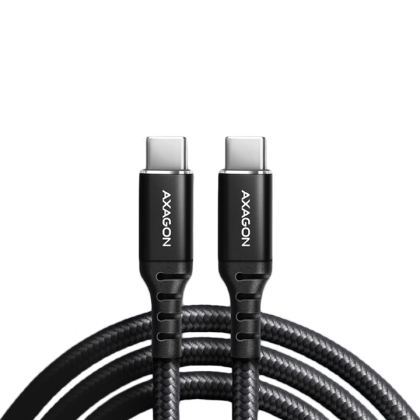 Axagon Data and charging USB 2.0 cable 1.5 m long. PD 60W, 3A. Black braided.