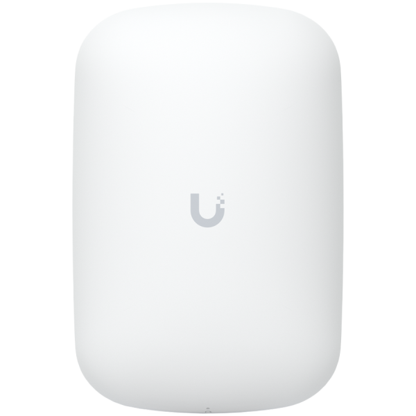 UBIQUITI U6 Extender; WiFi 6; 6 spatial streams; 115 m² (1,250 ft²) coverage; 300+ connected devices; Powered with standard AC wall outlet; Wireless uplink to UniFi WiFi.