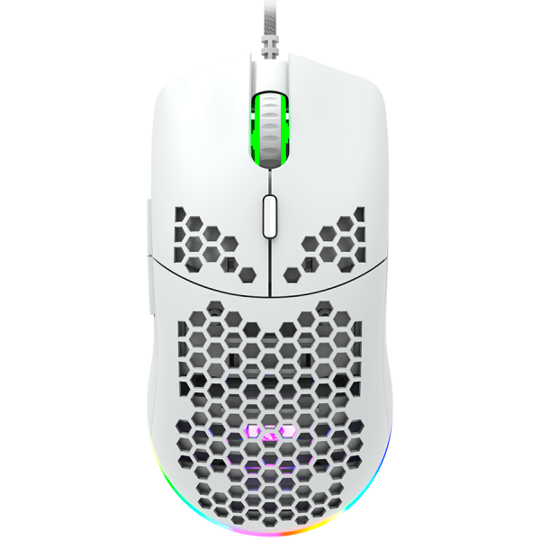 CANYON Puncher GM-11, Gaming Mouse with 7 programmable buttons, Pixart 3519 optical sensor, 4 levels of DPI and up to 4200, 5 million times key life, 1.65m Ultraweave cable, UPE feet and colorful RGB lights, White, size:128.5x67x37.5mm, 105g