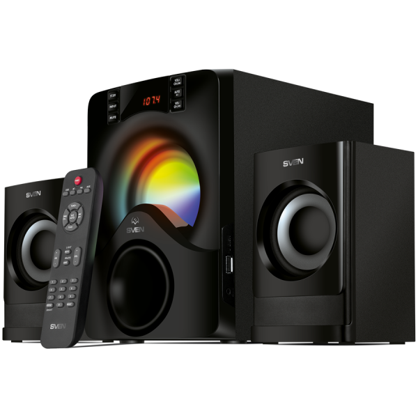 2.1 speakers SVEN MS-312, black, Bluetooth, FM, USB, Display, RC unit, power output 20W+2x10W (RMS)