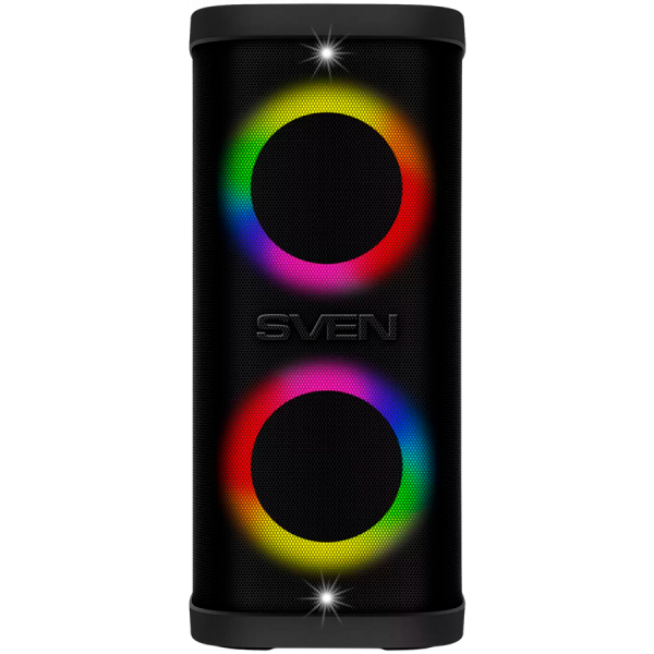 Portable speaker SVEN PS-950, black, power output 2x80W (RMS), TWS, Bluetooth, IPx4, FM, USB, microSD, LED-display, lithium battery