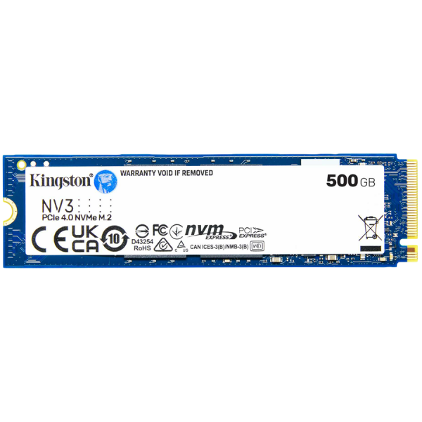 SSD|KINGSTON|NV3|500GB|M.2|PCIE|NVMe|3D NAND|Write speed 3000 MBytes/sec|Read speed 5000 MBytes/sec|TBW 160 TB|MTBF 200000 hours|SNV3S/500G