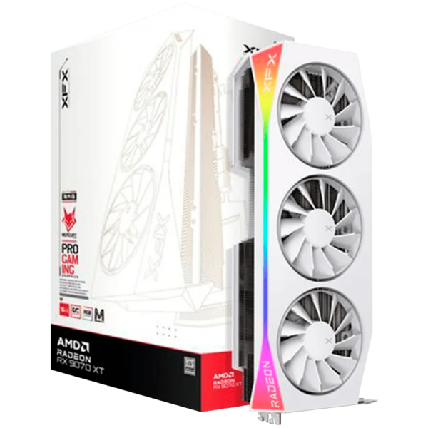 XFX Mercury AMD Radeon RX 9070XT OC White Magnetic Air Edition with RGB 16GB GDDR6 HDMI 3xDP, AMD RDNA 4