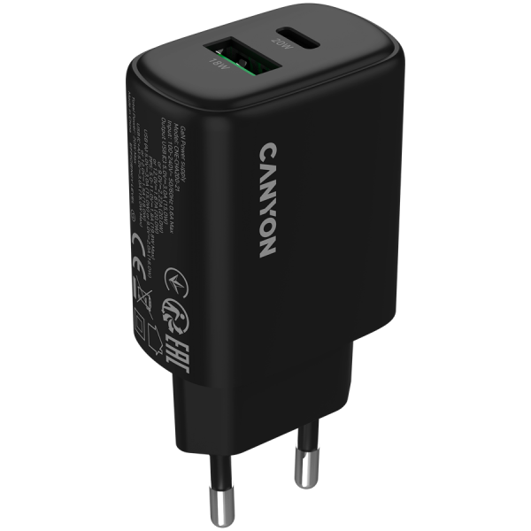 CANYON charger OnCharge 200 20W 1xPD 1xQC EU Black