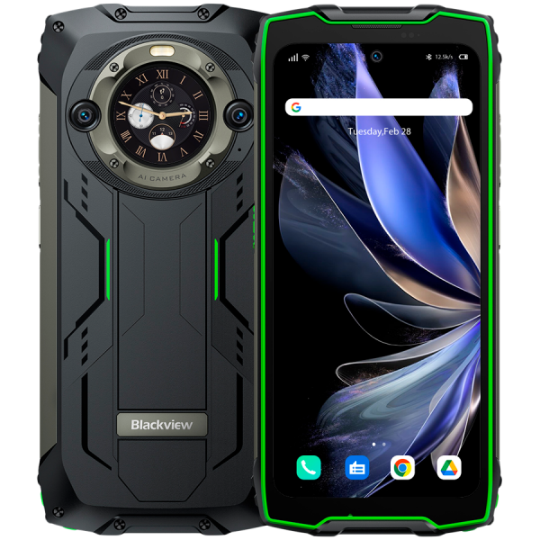 Blackview Rugged BV9300Pro LTE 6.7" FHD+IPS 1080x2388 120Hz Corning 5 12GB+256GB MT6789V G99 Dual-display CAM Front 32MP Rear 64MP+8MP IP68/IP69K Waterproof NFC Fingerprint 15080mAh NO Charger Android 13 up to 15 Green