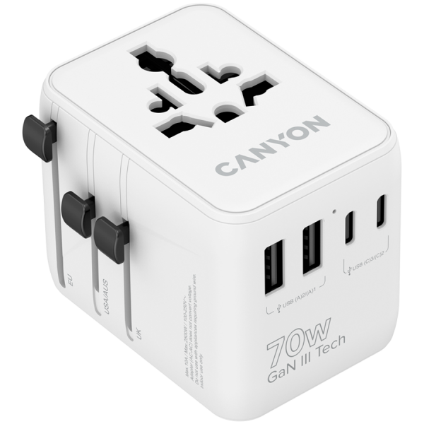 CANYON Travel Adapter OnTour 70 EU/UK/US/AUS 70W White