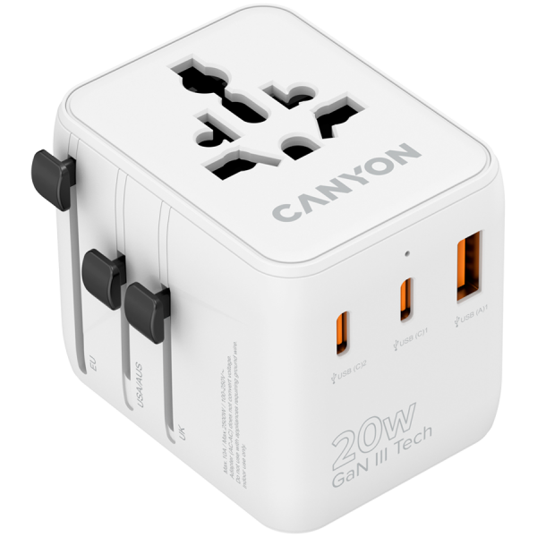 CANYON Travel Adapter OnTour 20 EU/UK/US/AUS 20W  White