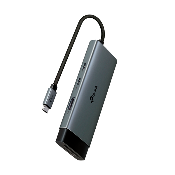 TP-Link UH7020C USB Type-C 7-Port Hub, 1 x USB-C Connector,1 x HDMI 4K 60Hz Port,1 x USB-C PD 100W Port,1 x SD + 1 × microSD(TF) 200MB/s Port,2 x USB-A 3.0 Ports,1 x USB-C 3.0 Port, Plug and Play, Self-storage for Connector, Fast Heat Dissipation
