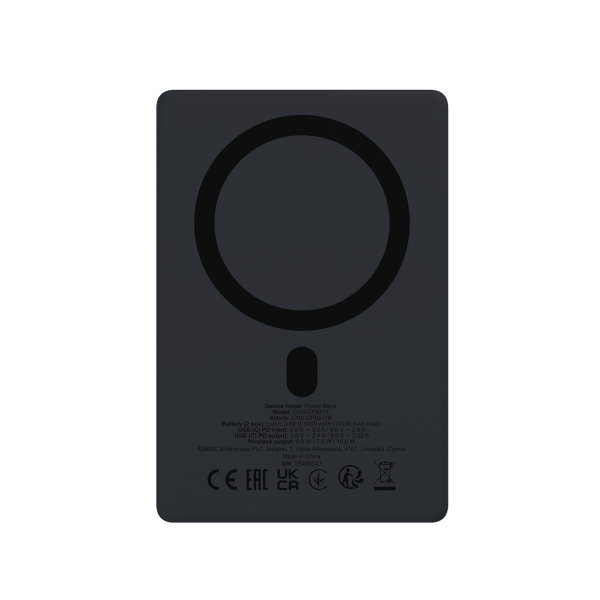 CANYON magnetic power bank OnPower 511 PD20W 10000mAh Aluminium Interstellar Black