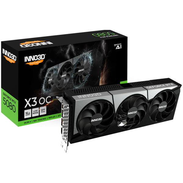 INNO3D NVIDIA GEFORCE RTX 5080 X3 OC 16GB GDDR7 256bit, 2460 MHz / 30Gbps, 3x DP, 1x HDMI, 3 fan, 2,5 slot