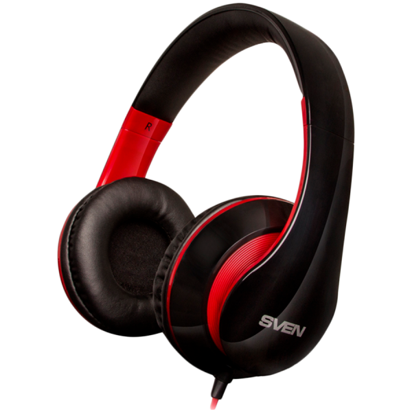 Headphones with microphone SVEN AP-940MV, black-red, for mobile devices (4pin jack), mic on cable, adapter for PC