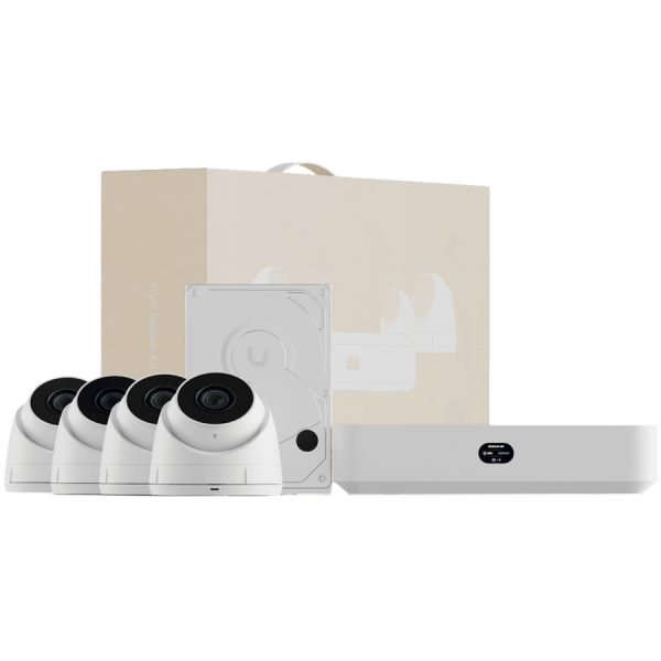 Ubiquiti UniFi UNVR-Instant-KIT-EU Compact Protect NVR Kit, includes (1) UniFi Protect NVR Instant with (4) G5 Turret Ultra cameras and (1) 1TB HDD, delivering an all-in-one solution for fast and effortless setup