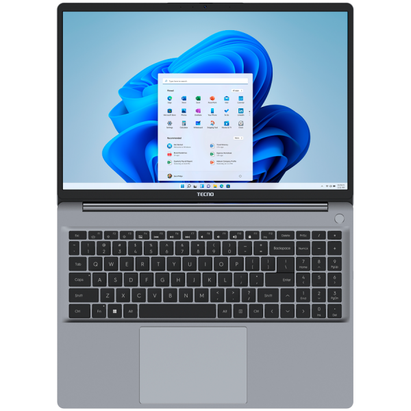 TECNO Megabook K16SDA AMD R5-7430U up to 4.3GHz 16-inch FHD IPS 16:10 1920x1200 300nits 60Hz  RAM 16Gb SSD 1Tb 70Wh 17.5 hours Cam 1Mp 720p AI WiFi5 BT 5.0 RJ45 2xTypeC Full 2xUSB3.1 HDMI Finger print QWERTY EN Backlight All metal Winows 11H Gray