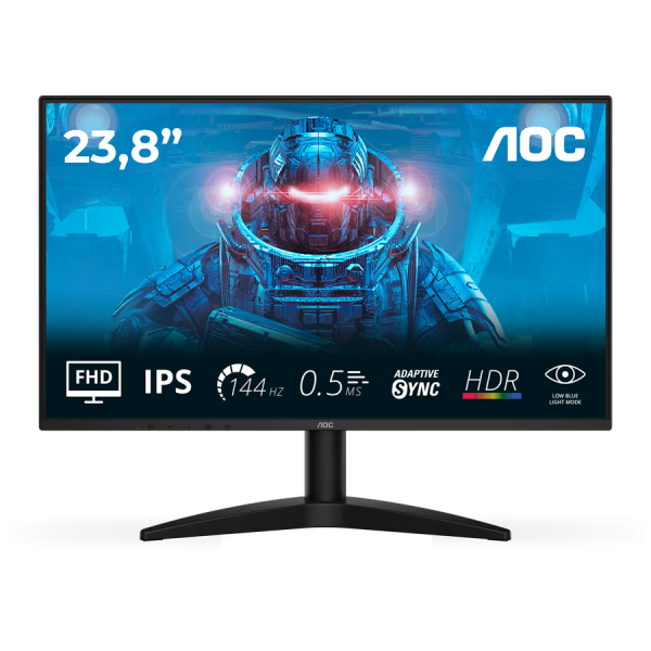 AOC Monitor LED 24B36X Gaming IPS 1920x1080 144Hz HDR10 0.5ms Adaptive Sync HDMI DP Audio Out Tilt 3y