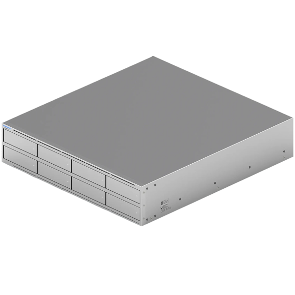 Ubiquiti UNAS-Pro-8-EU 2U rack-mount NAS with (8) 2.5/3.5" HDD bays and (2) M.2 NVMe SSD cache slots, delivering faster access, lower latency, and high-availability 10 Gbps networking for large-scale file storage and sharing