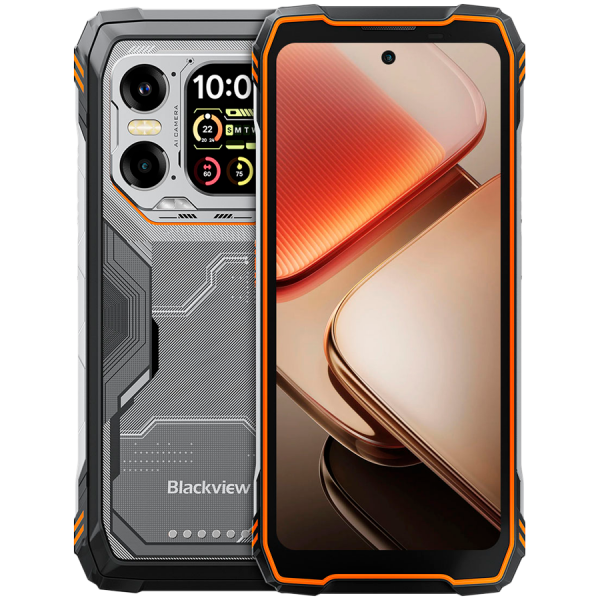 Blackview XPLORE 1X Rugged Phone 5G 6.78 inch FHD 2460x1080 120Hz + 2.01 inch 296x240 12/256Gb MT 7050 Octa-Core 2.4GHz 50MP Front 108+20MP Rear Cam Night vision WiFi6 NFC 10000mAh MIL-STD-810H Android 15 Orange