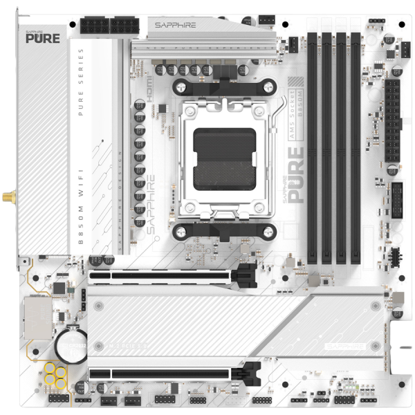 SAPPHIRE AMD B850M AM5 PURE Ryzen R9/R7/R5, 4x DDR5 8000MHz, PCIE 5, 1x M.2 Gen5, 1x M.2 Gen4, LAN 2.5 Gbps, WIFI6, USB, MATX