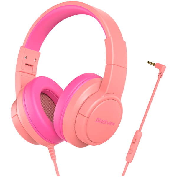 BLACKVIEW FitBuds K1 Wired headphones,built-in microphone,2x40mm Drivers,20Hz-20kHz,3D Stereo Audio,Volume Limiter 85dB+94dB,Foldable Design, Audio Sharing Port,3.5mm Audio Jack,compatible with Smartphones Tablets Laptops PC,Coral Pink