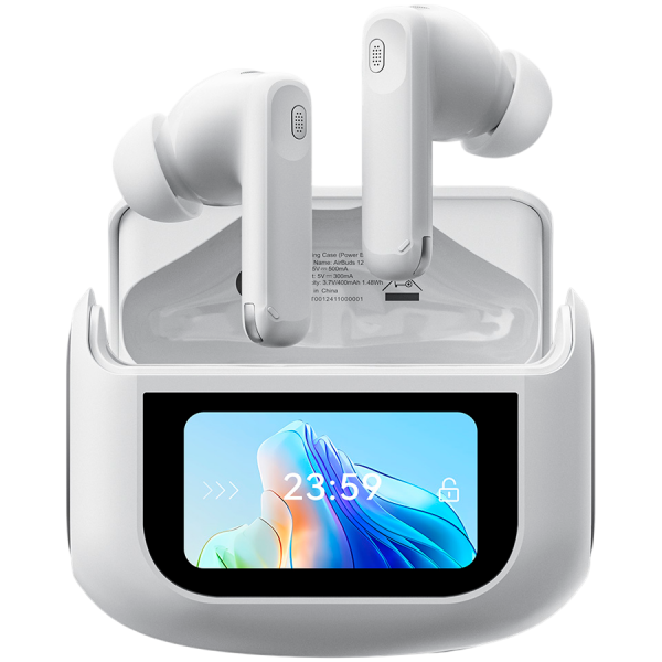 Blackview AirBuds 12 Bluetooth Headset, with microphone, BT V5.4, IPX4 Waterproof, 1.47" Display, Jerry IC, Android/iOS/HarmonyOS compatible, Smart Touch Control, ANC+DNS Noise Reduction, battery EarBud 35mAh*2 + Charging Case 400mAh,White