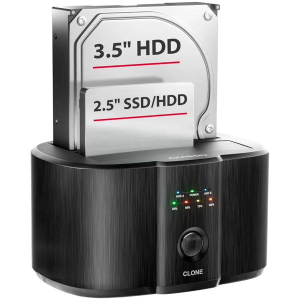 USB-C 5Gbps docking station for 2x 2.5"/3.5" SSD/HDD with disk cloning function without PC