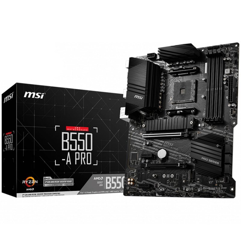 MSI Main Board Desktop B550-A PRO (AM4, 4xDDR4, 1xPCI-Ex16, 2xPCI-Ex1, USB3.2, 6xSATA III,2xM.2, DP, HDMI) ATX Retail