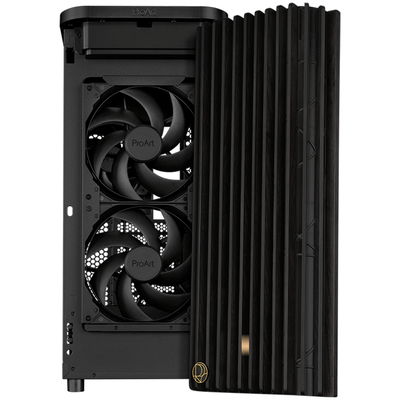 ASUS ProArt PA401 Wood Edition ATX računalniško ohišje, kaljeno steklo, 1x 120 mm in 2x 160mm pred-nameščeni ventilatorji, podpora za USB 20Gbps