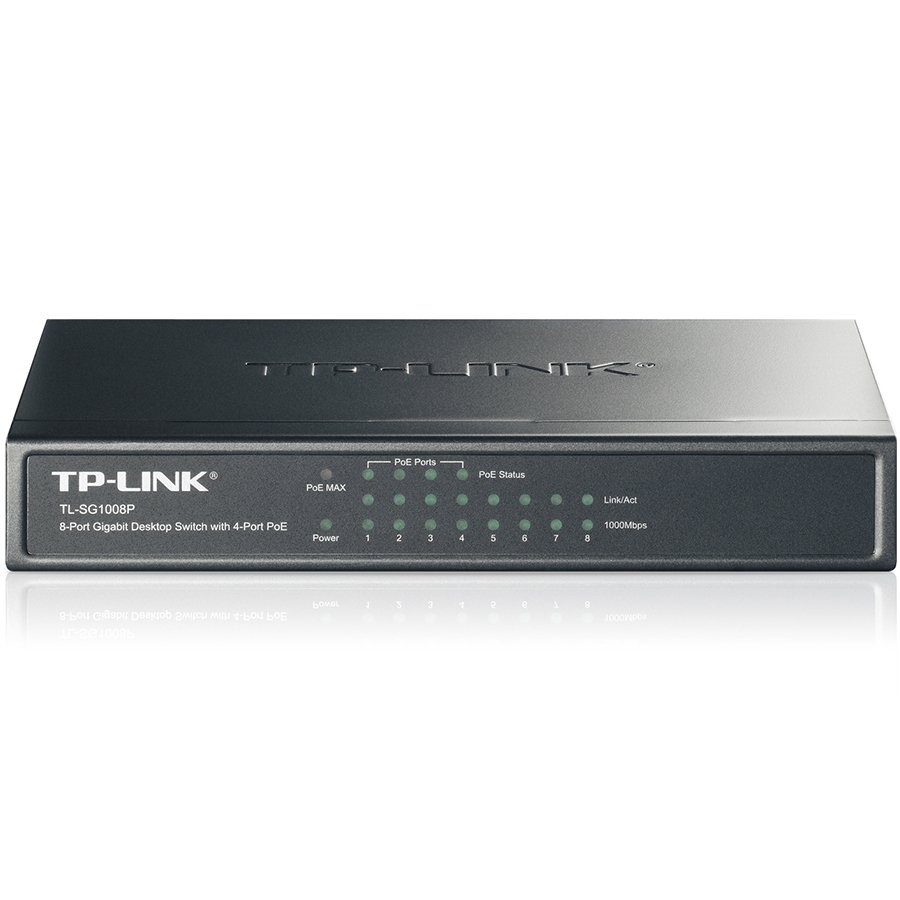 TP-Link TL-SG1008P 8-Port Gigabit Desktop Switch with 4-Port PoE+, 64W PoE Power supply, Supports PoE power up to 30 W for each PoE port, 802.1p/DSCP QoS, IGMP Snooping, Plug and Play, steel 