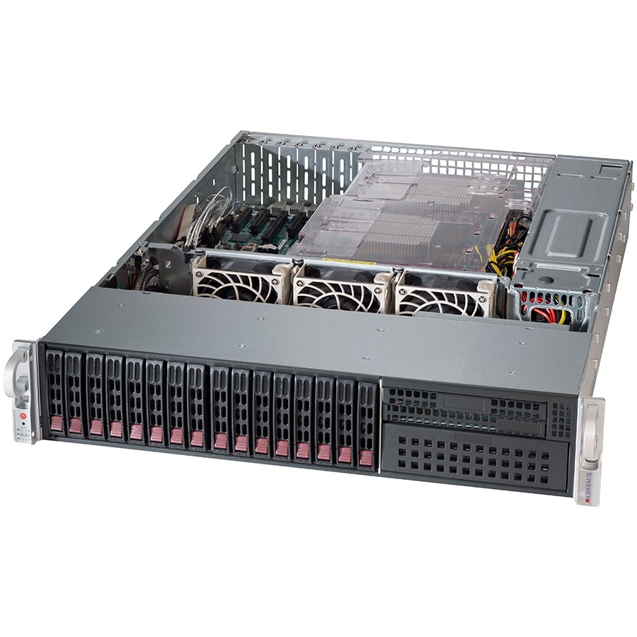 Supermicro SC213AC-R1K23LPB 2U E-ATX Rackmount Chassis 16x 2.5in Hot-Swap SAS/SATA Drive Bays, 16-Port SAS3 Direct Attached Backplane, 1200W Redundant Power Supply Black