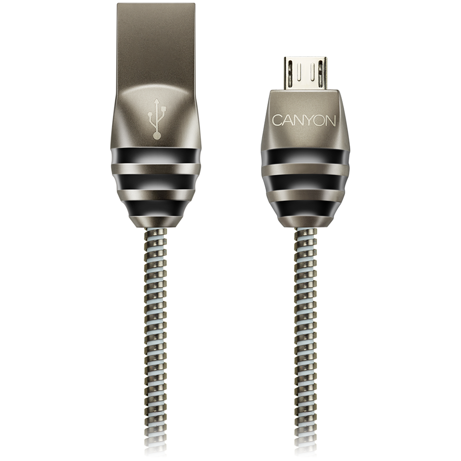 CANYON UM-5, Micro USB 2.0 standard cable, power and data output, 5V 2A, 3.5mm outer diameter, metallic jacket, 1 meter, gunmetal color, 0.04kg
