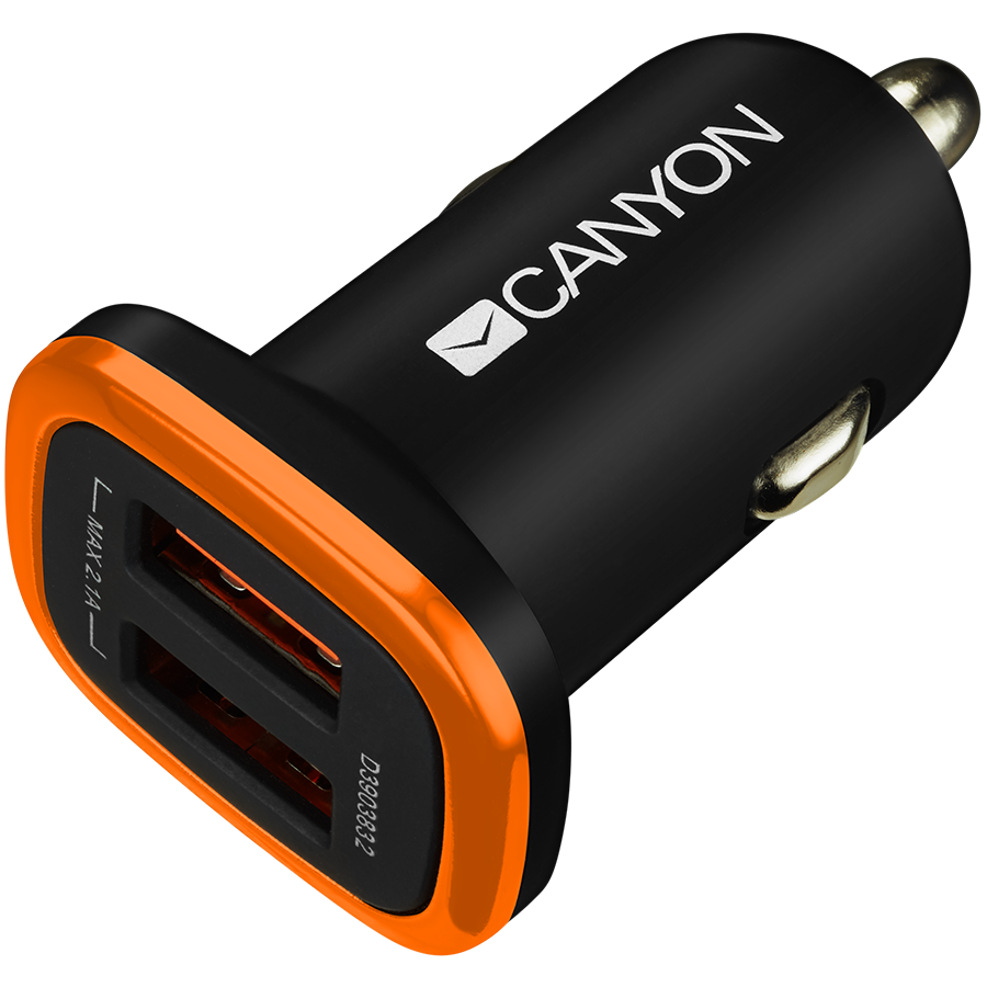 CANYON - avtomobilski polnilnik, 12V/24V, 5V-2.1A, 2x USB-A, črn,