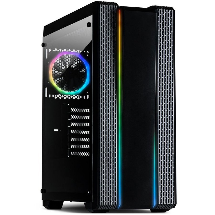Chassis INTER-TECH S-3901 Impulse Gaming Midi Tower, ATX, 2xUSB3.0, 2xUSB2.0, Tempered Glass side panel and 2xRGB LED strips, audio, 120mm RGB LED fan, PSU optional