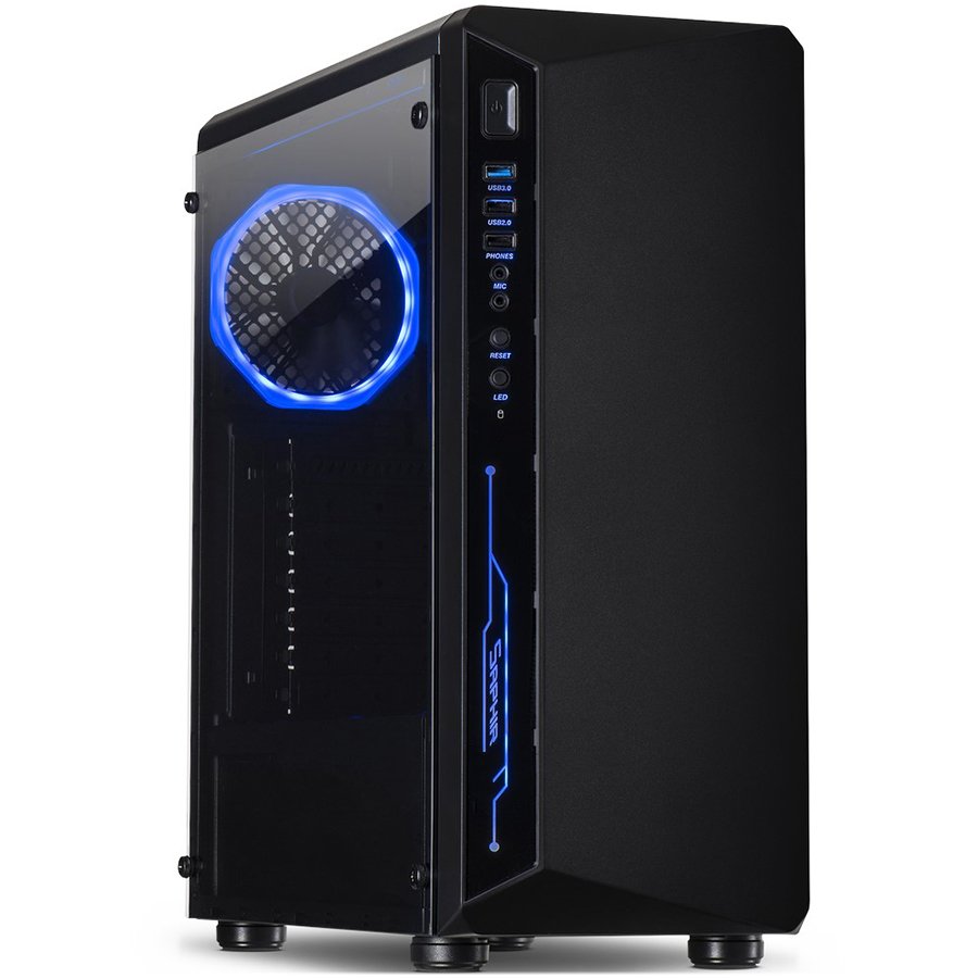 Chassis INTER-TECH C-3 Saphir Gaming Midi Tower, ATX, 1xUSB3.0, 2xUSB2.0, Tempered Glass side panel, Front panel with RGB effects, audio, 1x120mm rear RGB-fan, PSU optional