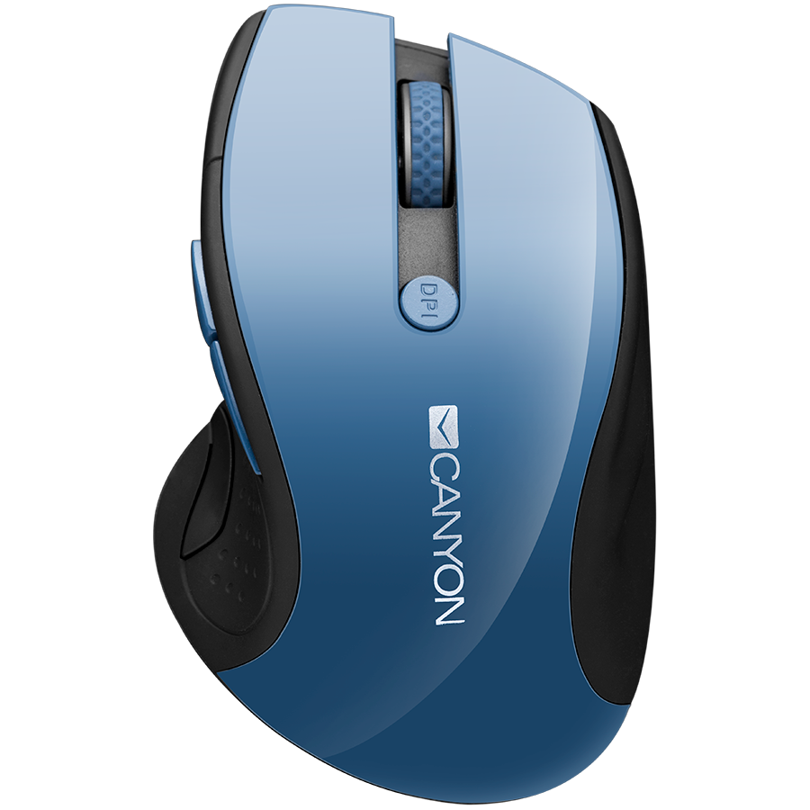CANYON 2.4Ghz wireless mouse, optical tracking - blue LED, 6 buttons, DPI 1000/1200/1600, Blue Gray pearl glossy