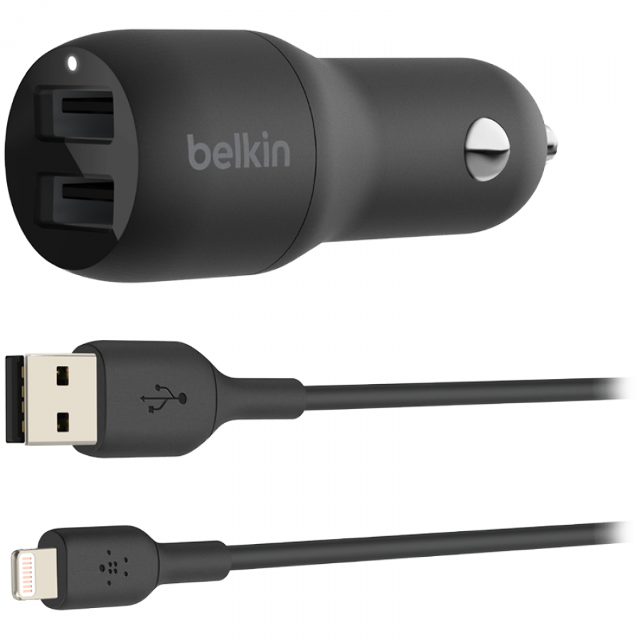 Belkin Dual USB-A Car Charger 24W + USB-A to Lightning Cable